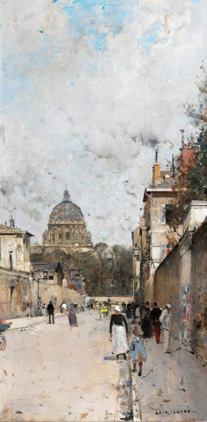 View of the Val de Grace Street in Paris, the Val de Grace church in the background by Luigi Loir Oil Painting