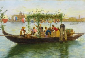 A Festive Dinner by Luigi Pastega Oil Painting