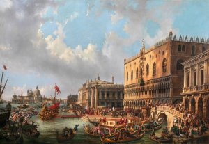 The Blessed Doge Francesco Morosini in 1693 leaves Venice to fight the Turks at the Peloponnese by Luigi Querena Oil Painting