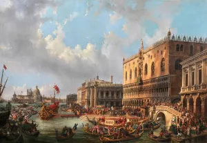 The Blessed Doge Francesco Morosini in 1693 leaves Venice to fight the Turks at the Peloponnese by Luigi Querena Oil Painting