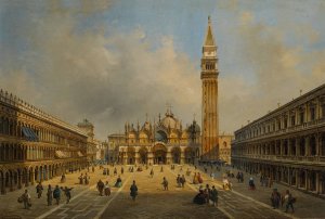 Venice, a view of St. Mark's Square by Luigi Querena Oil Painting