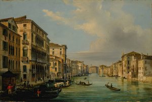 Venice, a view of the Grand Canal by Luigi Querena Oil Painting
