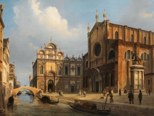 Venice, Campo Santi Giovanni e Paolo with the Zanipolo Church and the Scuola Grande di San Marco by Luigi Querena Oil Painting