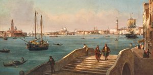 Venice, the Riva degli Schiavoni by Luigi Querena Oil Painting