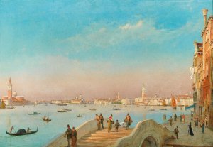 Venice, the Riva degli Schiavoni by Luigi Querena Oil Painting