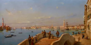 View of the Lagoon by Luigi Querena Oil Painting