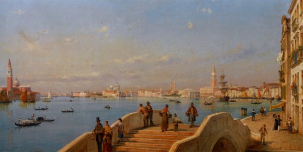 View of the Lagoon by Luigi Querena - Hand-Painted Oil Painting Reproduction