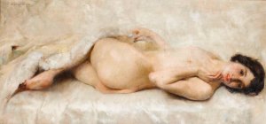 Reclining Nude by Luigi Serralunga Oil Painting
