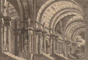 A Monumental Vaulted Hall with a Smoking Altar by Luigi Tasca Oil Painting