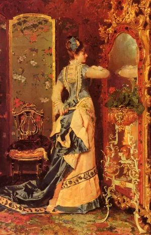 Woman Before A Mirror by Luis Alvarez Catala - Oil Painting Reproduction