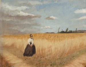 Woman in wheat field by Luis Astete Y Concha Oil Painting