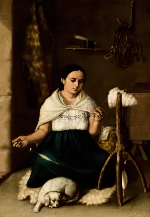Woman Spinning by Luis Cadena Oil Painting