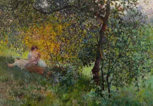 Family Resting In A Park by Luis Graner I Arrufi Oil Painting