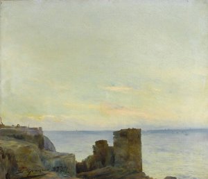 Seascape with Ruins Oil painting by Luis Graner I Arrufi