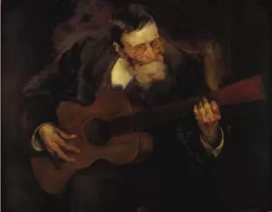 Hombre Tocando la Guitarra by Luis Graner Oil Painting