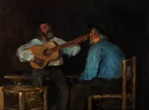 Hombres Tocando la Guitarra by Luis Graner Oil Painting