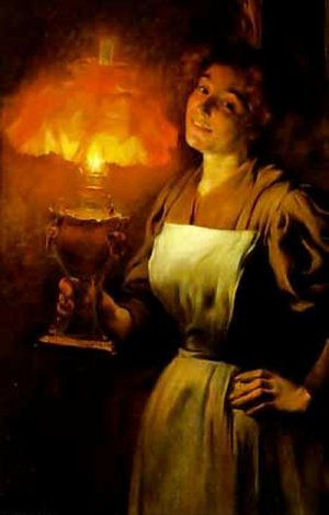 Mujer con Lampara by Luis Graner Oil Painting