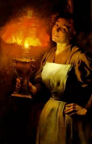 Mujer con Lampara by Luis Graner Oil Painting