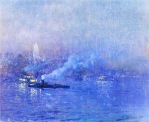 Paisaje de Noche also known as New York Harbor, Night by Luis Graner Oil Painting