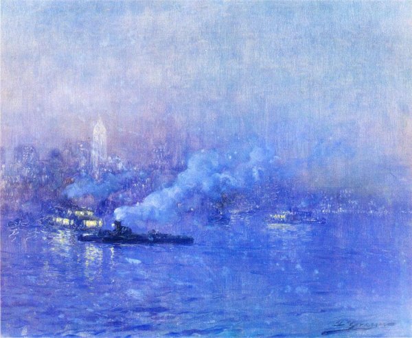 Main Product Photo of Paisaje de Noche also known as New York Harbor, Night Painting by Luis Graner