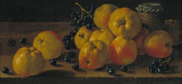 Main Product Photo of Still Life with Apples, Grapes and a Pot of Jam  Painting by Luis Melendez