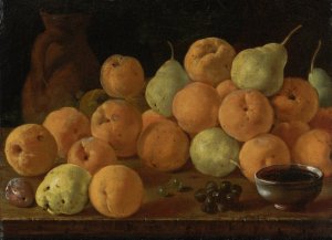 Still Life With Peaches, Pears And Grapes by Luis Melendez Oil Painting