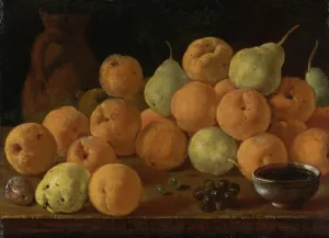 Still Life With Peaches, Pears And Grapes by Luis Melendez Oil Painting