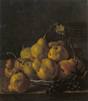 Still Life with Pears and Grapes by Luis Melendez Oil Painting