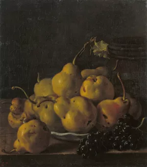 Still Life with Pears and Grapes by Luis Melendez Oil Painting