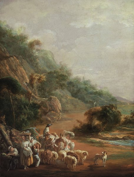 Scene with Villagers  by Luis Paret y Alcazar - Hand-Painted Oil Painting Reproduction