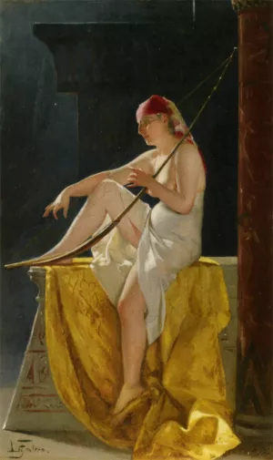 Egyptian Woman with Harp by Luis Ricardo Falero - Oil Painting Reproduction