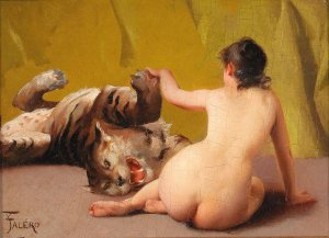 Playing with the Tiger by Luis Ricardo Falero Oil Painting