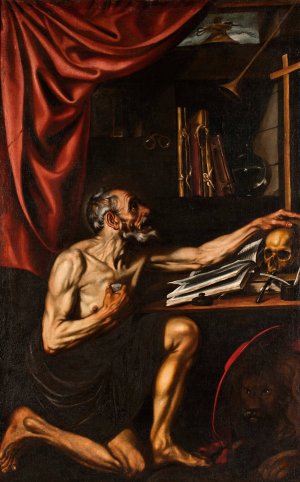 St Jerome Doing Penance in his Study by Luis Tristan Oil Painting