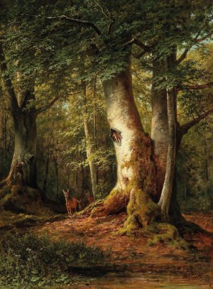 Woodland Scene with Roe Deer by Luitpold Faustner Oil Painting