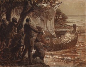 Kong Skjold kommer til Danmark by Luplau Janssen Oil Painting
