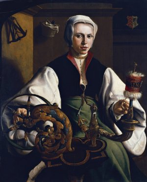 Portrait Of A Lady Spinning by Maarten Van Heemskerck Oil Painting