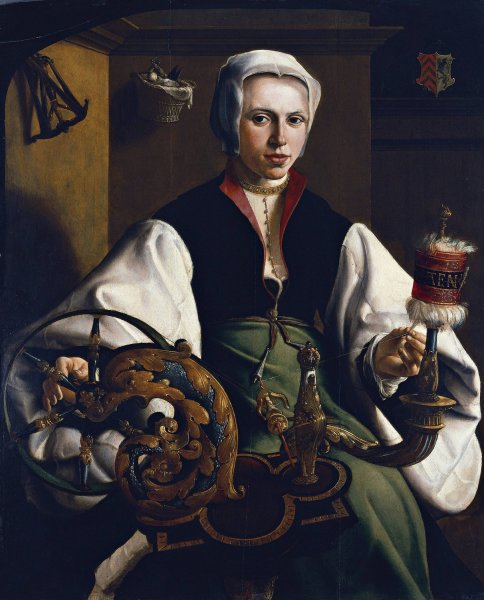 Portrait Of A Lady Spinning  by Maarten Van Heemskerck - Hand-Painted Oil Painting Reproduction