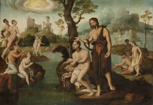 The Baptism of Christ by Maarten Van Heemskerck Oil Painting