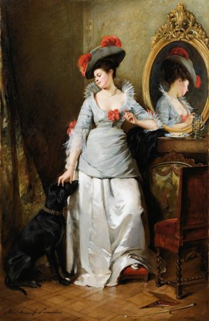 Elegant With A Dog Oil painting by Madeleine-Jeanne Lemaire