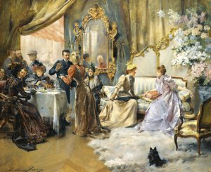 Le Gouter Au Salon Du Peintre by Madeleine-Jeanne Lemaire Oil Painting