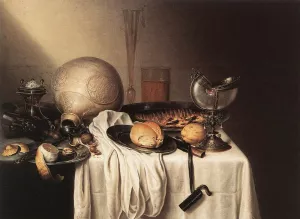 Still-Life with a Bearded Man Crock and a Nautilus Shell Cup Oil painting by Maerten Boelema De Stomme