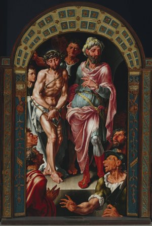 Ecce Homo Triptych, portraits of founder on the wings by Maerten Van Heemskerck Oil Painting