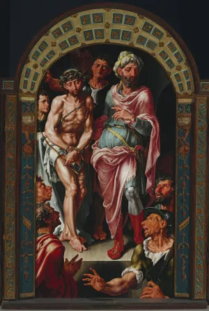 Ecce Homo Triptych, portraits of founder on the wings by Maerten Van Heemskerck Oil Painting