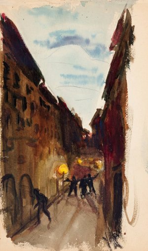 Katu ja ihmisia iltahamarassa, luonnos by Magnus Enckell Oil Painting