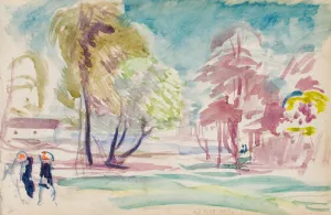 Maisema ja hahmoja, luonnos by Magnus Enckell Oil Painting