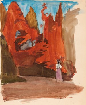 Maisema jossa nainen by Magnus Enckell Oil Painting