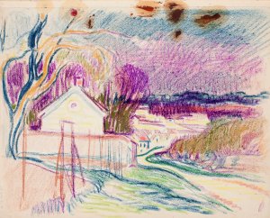 Maisema, tie, taloja by Magnus Enckell Oil Painting