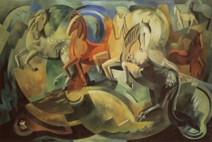 Abstraction of horses by Mainie Jellett Oil Painting