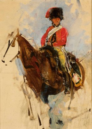 Sketch of a horseman, hussar by Maksymilian Gierymski Oil Painting