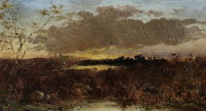 View of marshes at sunset by Maksymilian Gierymski Oil Painting
